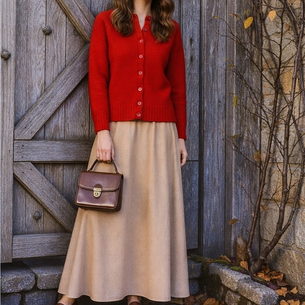 Vintage 100% Wool Red Cardigan Sweater IVIES Old Colony Heritage Knit